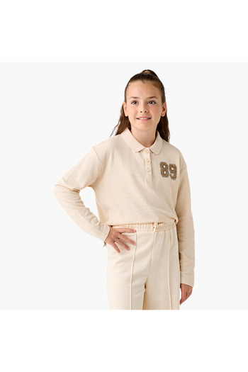 Juniors Printed Polo T-shirt with Long Sleeves