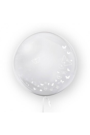 OEM Transparent balloon printed on both sides, 45 cm, butterfly design, white