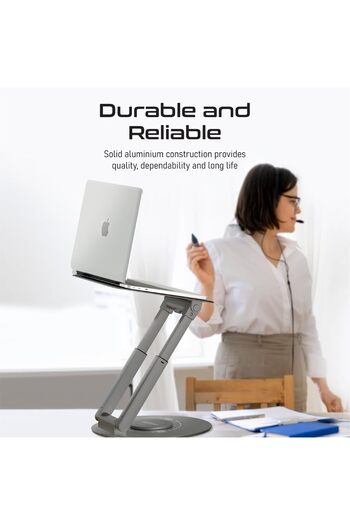 Promate Promate Aluminum Laptop Stand, Sit to Stand 360-Degree Rotatable Desk Stand with Silicone Grip, Adju