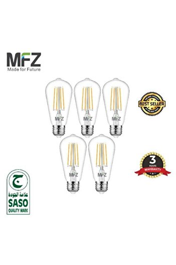 MFZ LED Filament Bulbs – 8W, Clear Glass, 2700K Warm White, AC220–240V, 800 Lumens – Set of 5