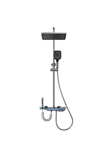 Tempo Set Coloana de Dus Termostatica cu Afisaj Digital, 4 Functii, Taste de Pian, Cap de Dus Dreptunghiul