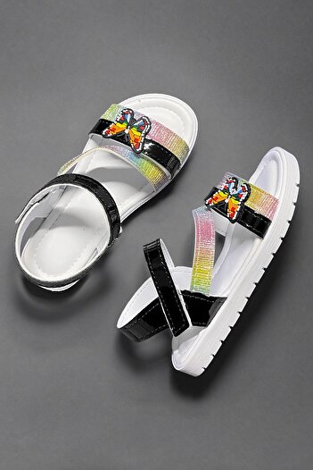Oksit Momos Butterfly Figured Hologram Patterned Girls' Sandals