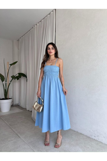 My Blog Rochie albastră cu detaliu din cauciuc - 2310