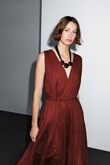 Massimo Dutti %100 pamuklu uzun pilili elbise