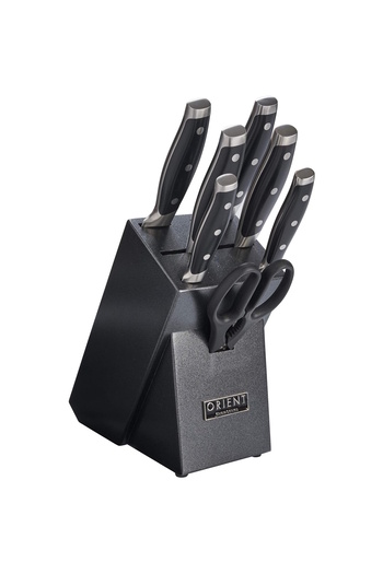 Orient Kitchen knife set, Origin Series, 8 pieces,granite support,German X50 Ultra+ Stainless Steel, Black