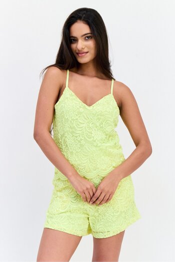 onex Women Sleeveless Textured Playsuits, Lime Green