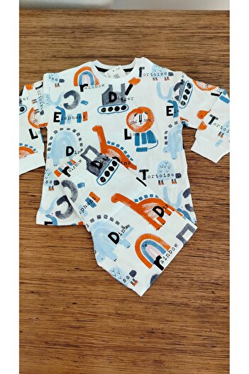 Fidekids Boy's Summer Lion Print 100% Cotton Long Sleeve Bottom Long Pajamas Set