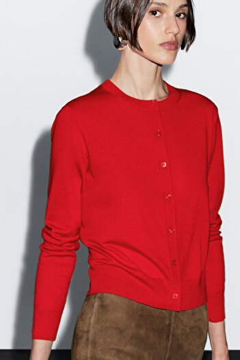 Massimo Dutti Bisiklet yaka yün karışımlı triko hırka
