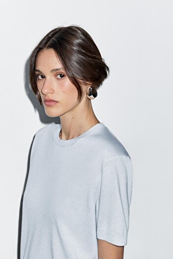 Massimo Dutti Kısa kollu yün karışımlı triko kazak
