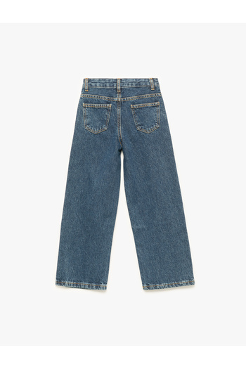 Koton Pantaloni de blugi pentru fete, cu picioare largi, brodate cu flori, indigo închis 6Wkg40029Ad