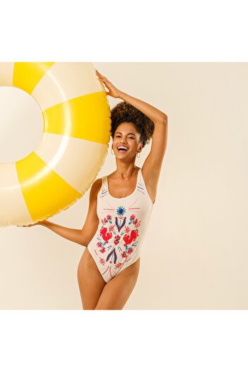 Zsa Zsa Zsu Prınkıpo Printed Beaded Swimsuit 23X21 cm Ecru