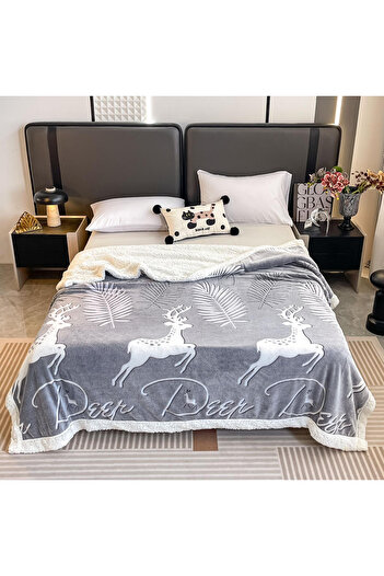 FIONNA.RO Cocolino Blanket With White Fur 200x230cm - Reindeer