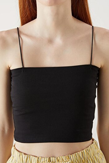 TENA Women's Black Spaghetti Strap Full Lycra Undershirt with Glope Inside