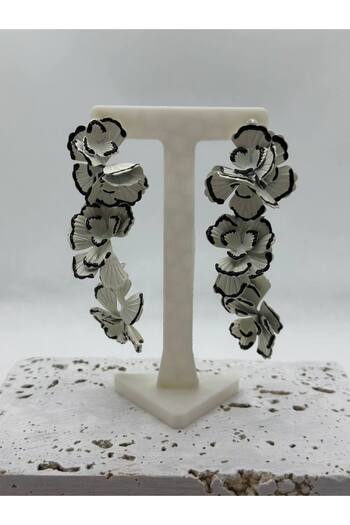 lysiaaccessory Zr Model Black and White Leaf Pattern Dangle Earrings