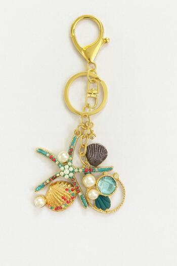 ela777 Stone Embroidered Keychain with Starfish Figure Bag Charm Luck Keychain 777