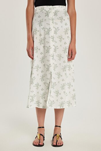 Tudors Women's Standard Fit Buttoned Viscose Elastic Printed Midi Length Skirt