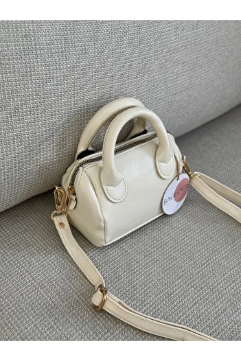 BAGLOVİS Small Lined Long Strap Cream Hand Bag En17 Boy12