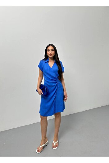 STEPS Women's Polo Neck Linen Dress