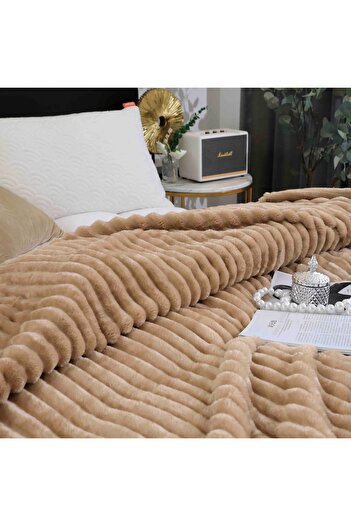 FIONNA.RO Cocolino Striped Blanket Medium Thickness - Light Brown