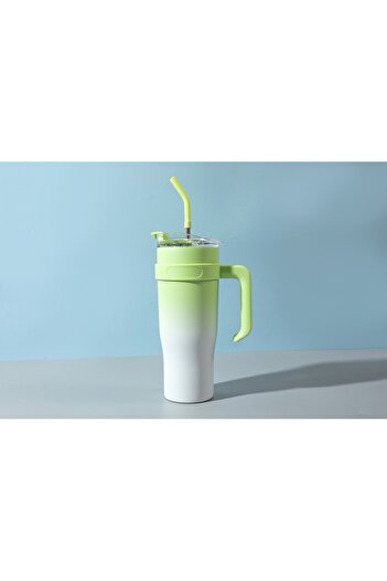 AMSZM Insulated Stainless Steel Tumbler, 1200ml Double-Wall Vacuum,Handle and Flip Straw, Travel Mug