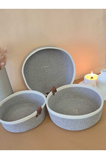 LEVA Multi-Purpose 3-Piece Basket, Jute Yarn Knitted Basket, Decorative Large, Medium, Small Size Basket Set