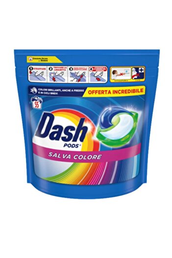 Dash LIQUID DETERGENT CAPSULES, DASH SALVA COLORE, 55 Washes, 1072.5 g