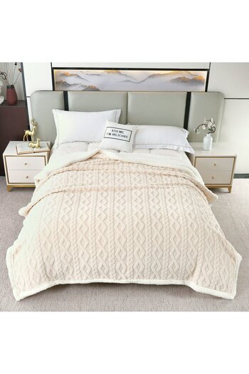 FIONNA.RO Cocolino Printed Knitted Blanket With Fur - Beige