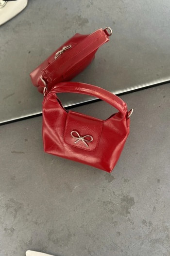 LEONAS Women's Hand and Shoulder Bag Kittye Red with Ribbon Buckle