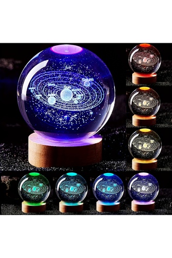 Wolawood Премиум USB кристална стъклена снежна топка 3D RGB мъглявина галактика слънчева система LED лампа подаръчен комплект