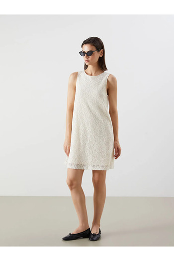 LC Waikiki Lcw vision ecru bicycle collar lace mini dress