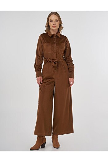 KYR Belted Velvet Jumpsuit Camel
