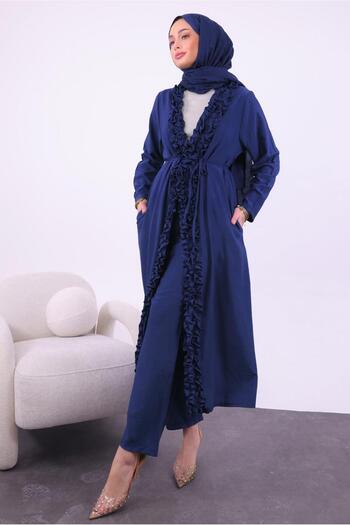 TRENDTESETTÜR Women's Dark Blue Ruffle Pants Suit t 1284