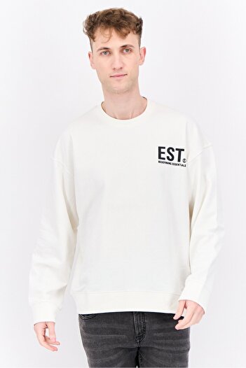 Established Redefining Essentials Men Crew Neck Brand Logo Long Sleeves Sweatshirt, Snow White