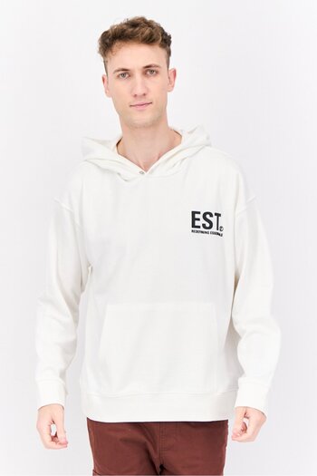 Established Redefining Essentials Men Hooded Brand Logo Long Sleeves Sweatshirt, Snow White