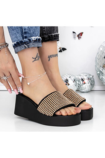 mei Women's Platform Slippers 3GZ52 Black-Champagne | Mei