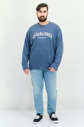 Established Redefining Essentials Men Crew Neck Long Sleeves Brand Logo Sweatshirt, Slate Blue
