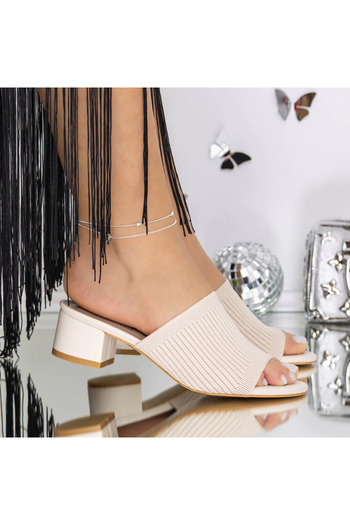 mei Women's Heeled Slippers 3FZ7 Beige | Mei