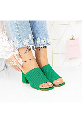 mei Women's Slippers with Thick Heels M325-1 Green Melon
