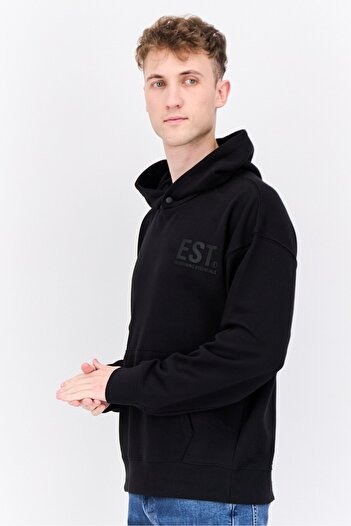 Established Redefining Essentials Men Hooded Long Sleeve Brand Logo Sweatshirt, Black