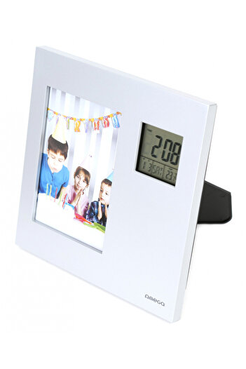 Omega Weather station 542363, with digital clock, alarm and photo frame, gray