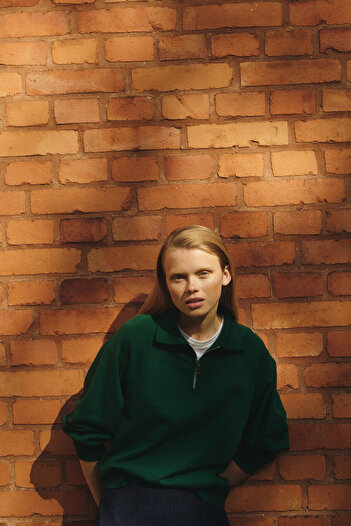 H&M Yarım Fermuarlı Oversize Sweatshirt