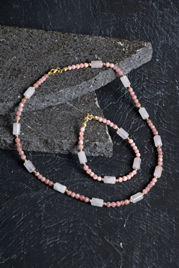 OSMANLI DOĞAL TAŞ Certified Rhodochrosite, Pink Quartz, Hematite Natural Stone Set