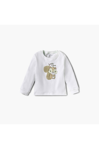 Juniors Squirrel Applique Long Sleeves T-shirt and Pyjama Set