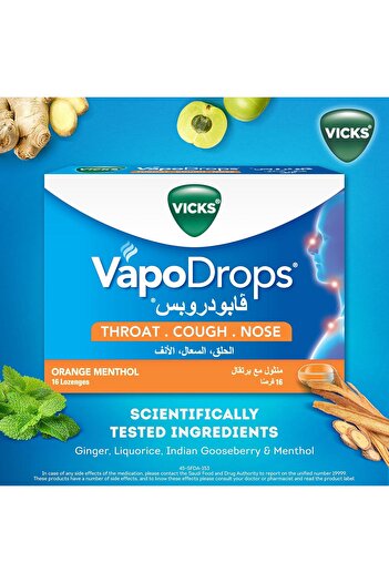 Vicks Vapo Drops Cough Nose Throat Orange Menthol 16 Lozenges