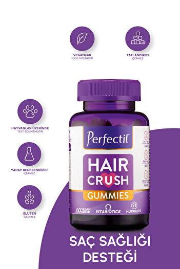 Perfectil 60 Gummies - Vegan Hair Health Vitamin, Ponytail and Grape Seed Extract Containing Biotin
