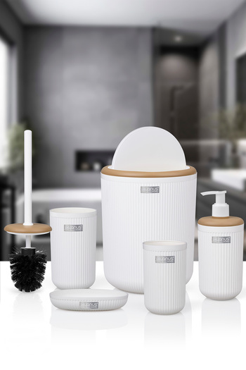 Okyanus Home Set de baie rotund din 5 piese Linea Due, cu dungi alb strălucitor