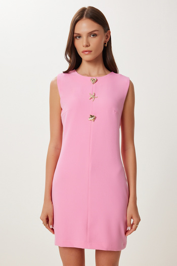 Happiness İstanbul Women's Pink Gold Accessory Mini Woven Dress Rg00075