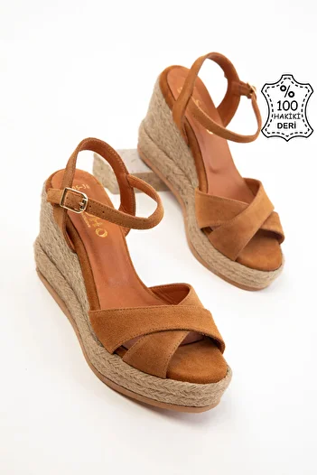 SOHO Tan Suede Genuine Leather Women's Wedge Heeled Shoes 20749