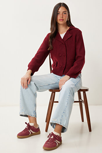Happiness İstanbul Women's Burgundy Double Button Knitwear Cardigan Yy00242