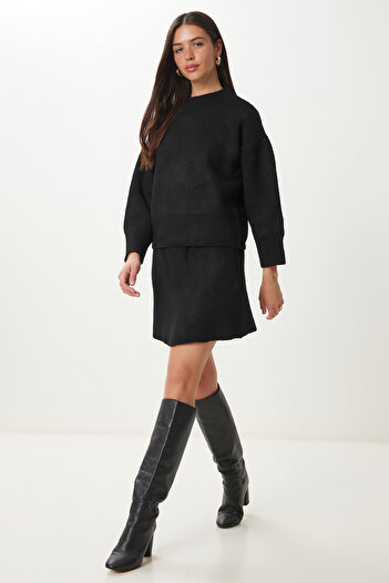 Happiness İstanbul Women's Black Knitwear Sweater Skirt Set Mt00160